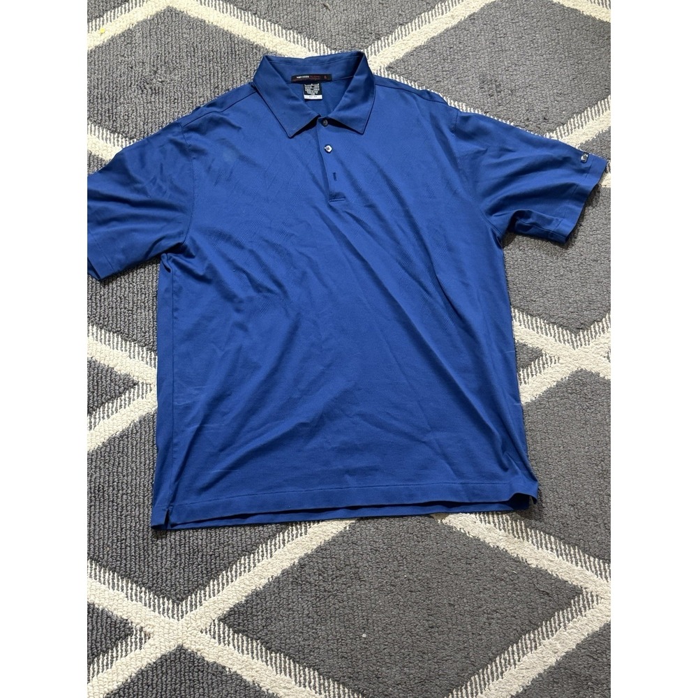 Nike Tiger Woods Collection Large Blue Dri Fit Polo Vented Collar Shadow Stripe